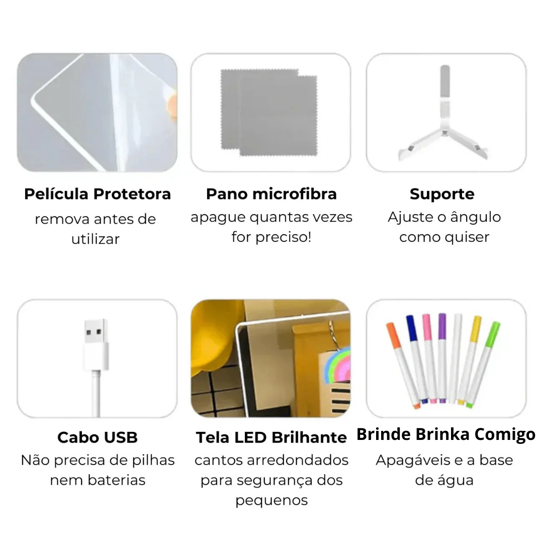 Luminária de desenhar Brilha Comigo + 7 canetas + paninho brinde