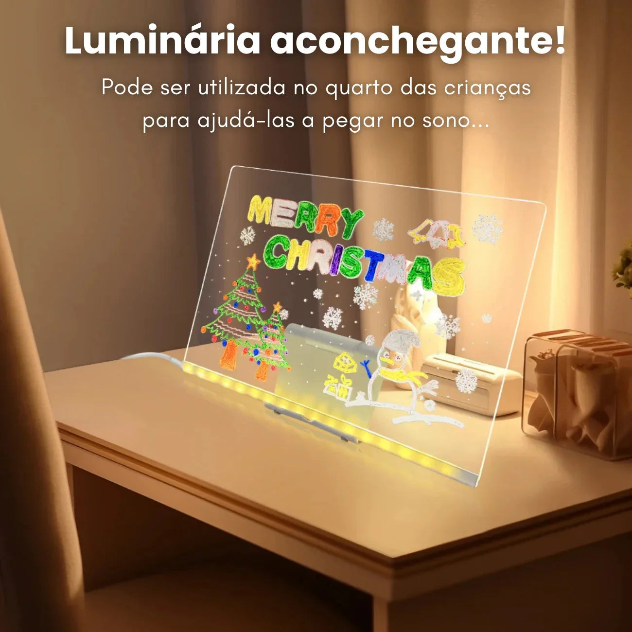 Luminária de desenhar Brilha Comigo + 7 canetas + paninho brinde