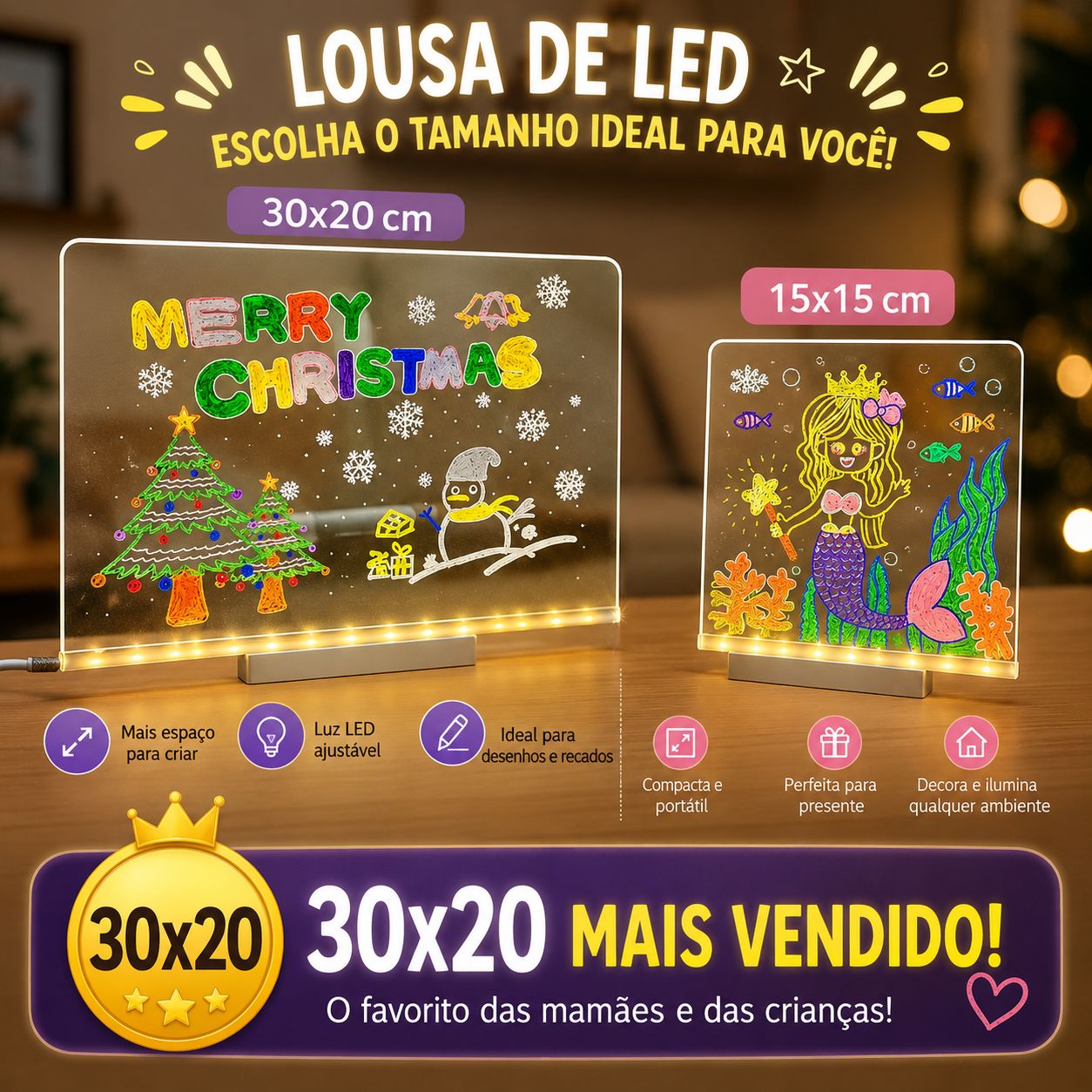 Luminária de desenhar Brilha Comigo + 7 canetas + paninho brinde