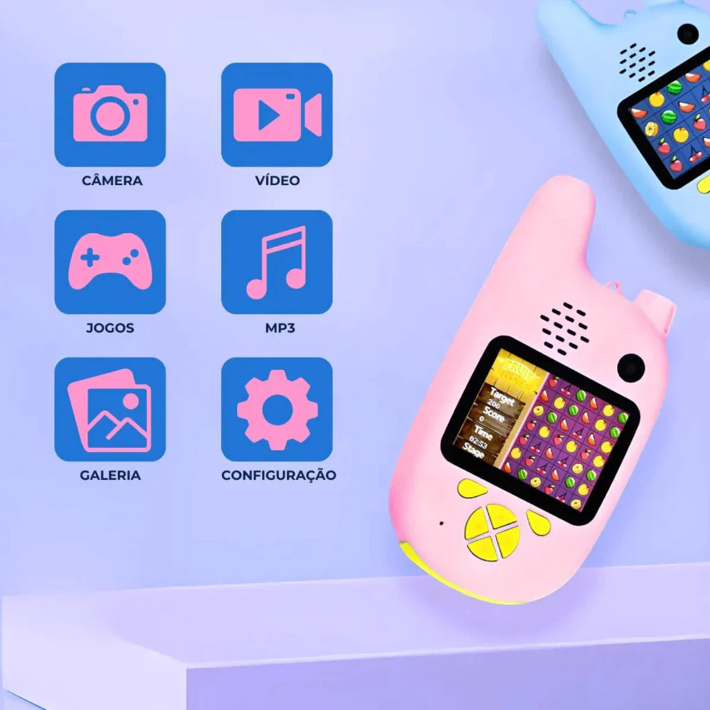 Walkie Talkie Infantil 5 em 1 com Câmera Digital e Jogos