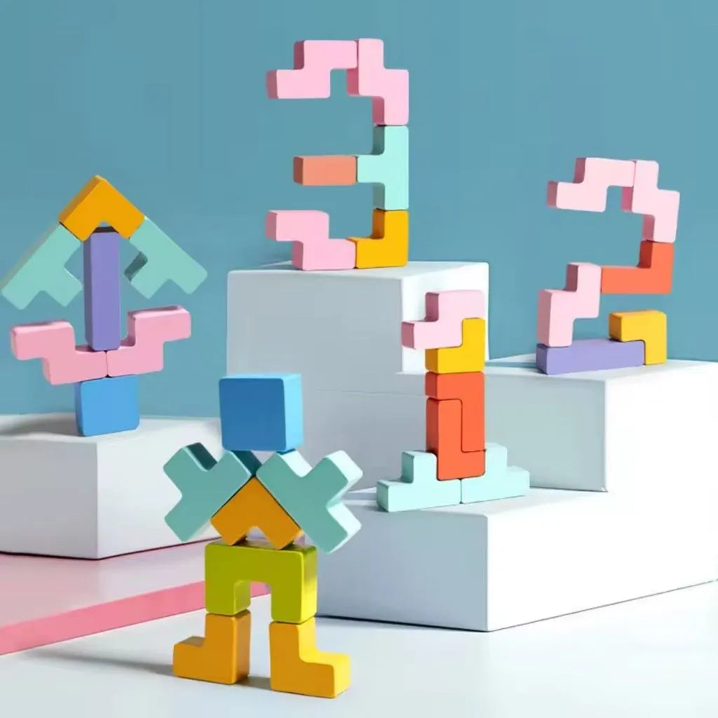 Bloco Tetris de Madeira Montessori