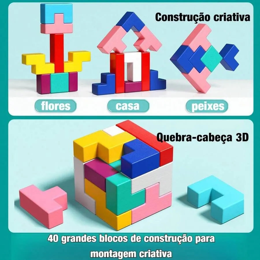 Bloco Tetris de Madeira Montessori