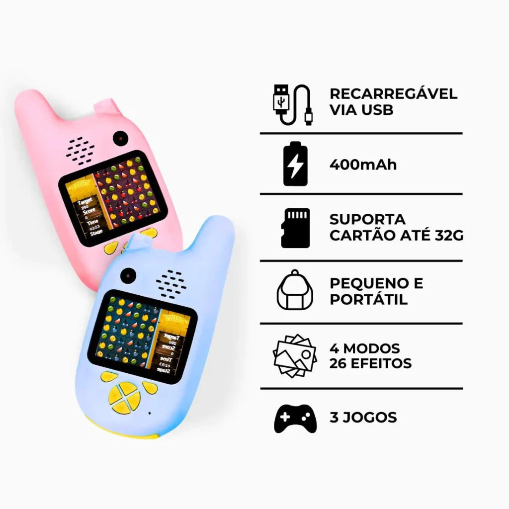 Walkie Talkie Infantil 5 em 1 com Câmera Digital e Jogos