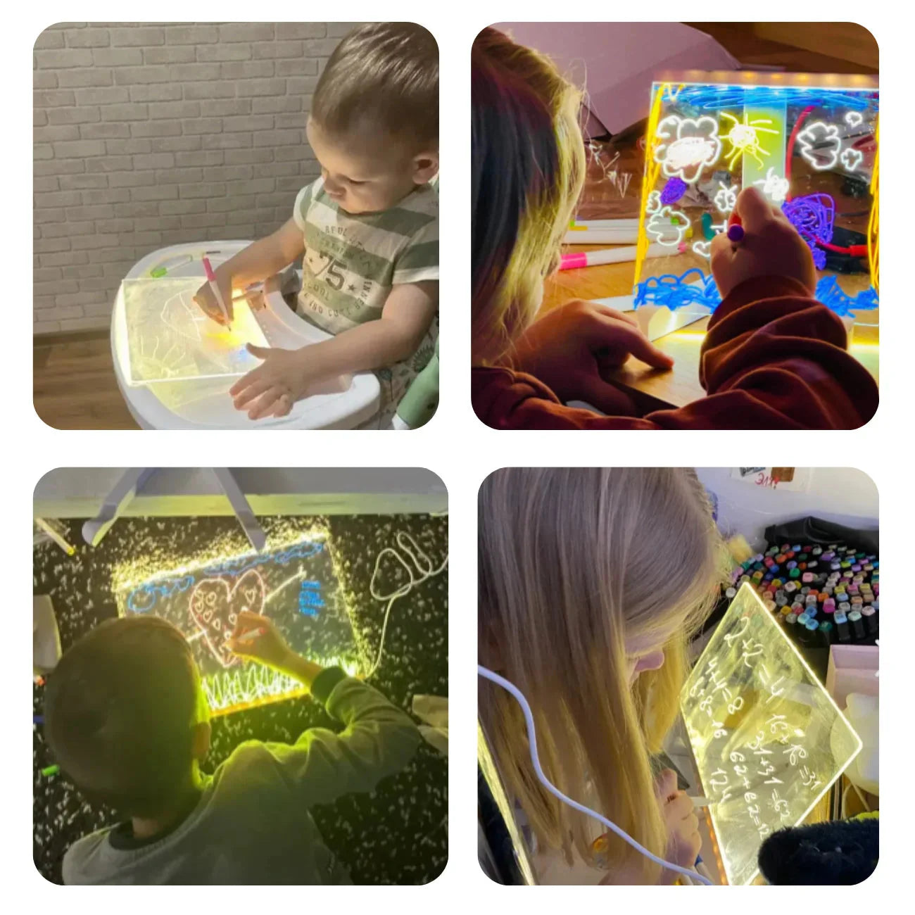 Luminária de desenhar Brilha Comigo + 7 canetas + paninho brinde